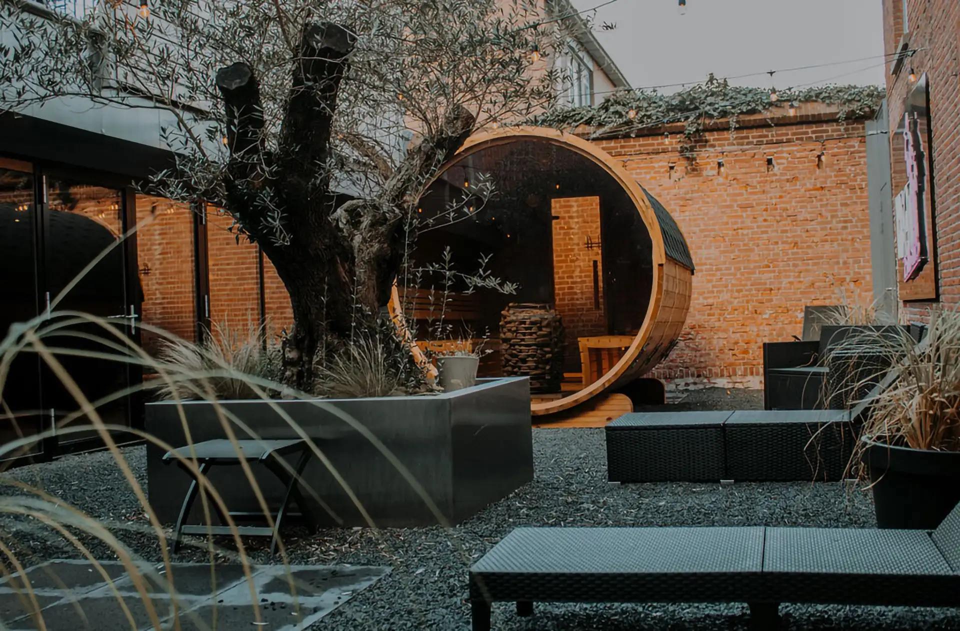 Barrel sauna in de tuin